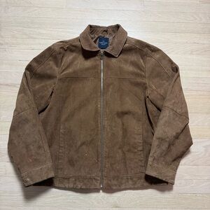 Vintage 90s Faded Glory Men's Suede Jacket Nutmeg Brown Zip Front Size M
